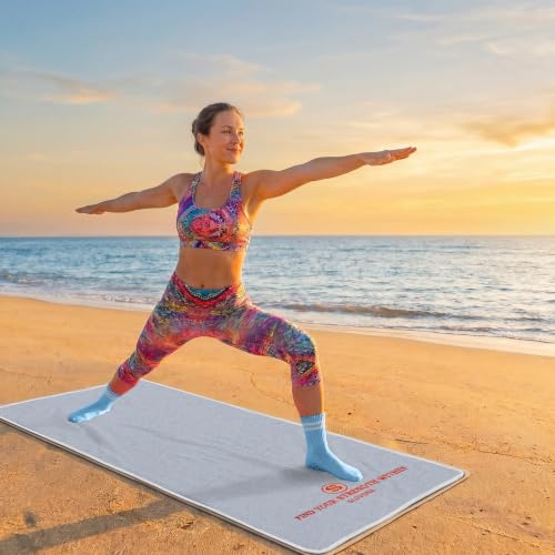 Upgraded Yoga Mat Towel with Bonus Grip Socks, Elegant Embroidered - color: Lavender Gray