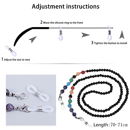 TUMBEELLUWA Reiki 7 Chakra Stone Beads Eyeglasses Chain for Women Men - color: Black
