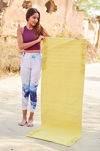 Jaipur art & Rugs Organic Cotton Yoga Mat - Eco-Friendly Hand-Woven Rug - Non Slip & Thick (24”x72”x5mm) for Everyday Fitness at Home - Comfortable Extra-Long - color: Yellow 2