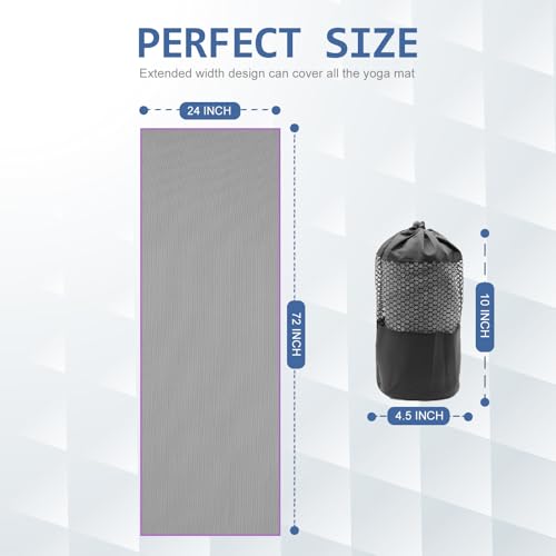 Eunzel Hot Yoga Towel - Microfiber Non Slip Yoga Mat Towel with Grip Dot Sweat Absorbent Towel for Hot Yoga, Pilates and Fitness 72" x 24", Dark Grey/Purple - color: Grey/ Purple