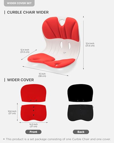 curble Wider – Ergonomic Desk Chair Seat Cushion, Everyday Passive Posture Trainer for Work from Home, Office & Car, Breathable Lumbar Support (Red) - color: Set Red