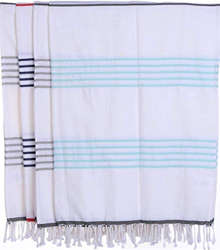 Prewashed, Soft, Original Turkish Peshtemal Towels Pestemal Towel Thin Camping Bath Sauna Beach Gym Pool Blanket Fouta Towels 100% Cotton Grey - color: Grey Turquoise