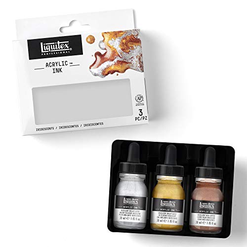 Liquitex Professional Acrylic Ink, 1-oz (30ml), Iridescent Set, Set of 3 | Ultra Fluid Acrylic, Highly Pigmented, Dye-Free, Non-Fading, Satin Finish, Permanent When Dry, Lightfast - color: Iridescent - Set of 3