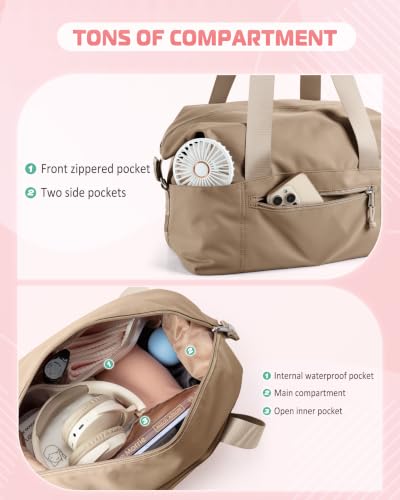 Smasrob Small Gym Bag with Yoga Mat Holder, Wet Pocket and a Separate Pouch - color: Camel