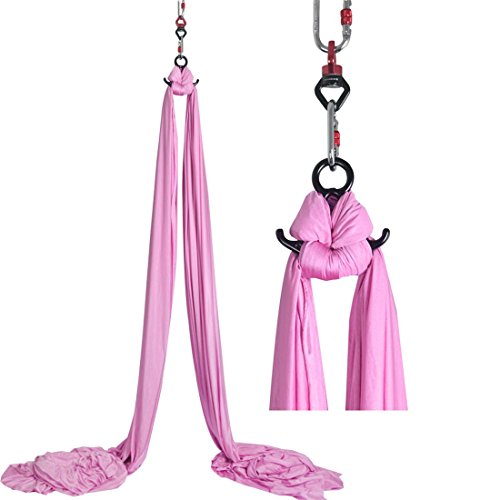Durable Aerial Silks Starter Kit with 11-Yard Yoga Hammock & Hardware | Aerial Swing for Acrobatic Flying Yoga & All Levels, Aerial Rigging Point up to 14ft, Durable, Safe - color: Cherry Pink