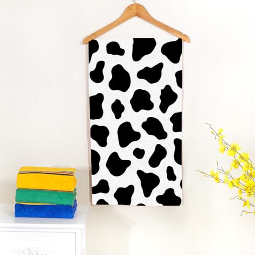 Cute White Cow Beach Towel Farm Cow Skin Black Spots Face Towels Suit Travel Sports Pool Swimming Bath Camping Spa Gym Yoga,15x30 Inch - color: White Cow