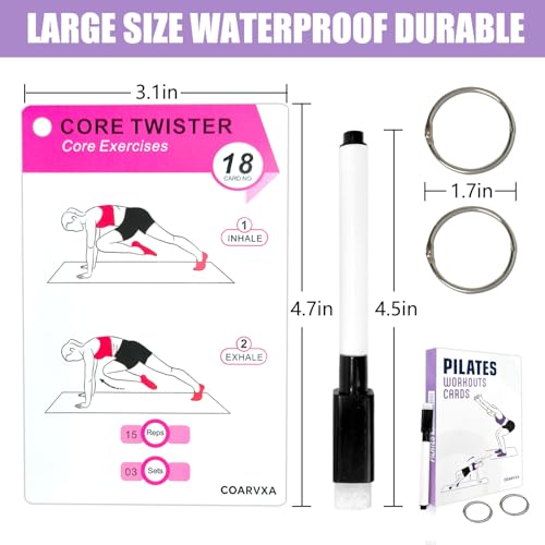 Pilates Workouts for Women-58 Exercise Cards with Pilates Mat Workout Postures,ncludes 4-Week Challenge,2 Rings& Dry-Erase for Easy Organization-Home, Gym or Studio - color: Pilates Mat