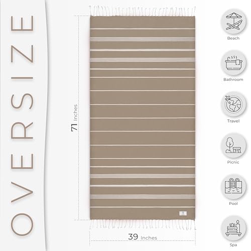 Ossano Turkish Beach Towel Absorbent & Lightweight Oversized (39" x 71") - Quick Dry, Versatile and Functional as Yoga Mat, Picnic Blanket/Travel Blanket, Flight, Gym and Bath Towels - Light Brown - color: Light Brown
