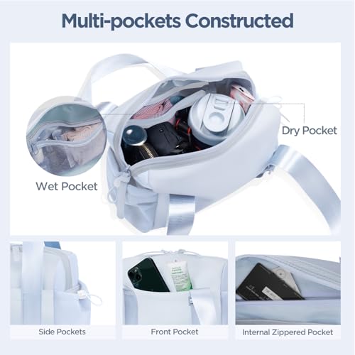Mini Gym Bag for Women Girls Small Gym Tote Bag with Wet Compartment Waterproof Travel Duffle Bag Cute Workout Sport Bag - color: Silver-12in