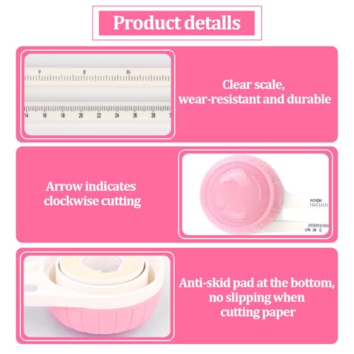 Circle Paper Cutters,Adjustable Rotary Circle Cutter,Circular Cardboard Circle Cutter with 3 Replaceable Blades, Trimmer Scrapbooking Tools,DIY Craft Cutting Tools Pink - color: Pink