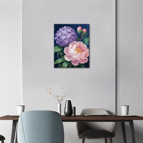 TUMOVO Paint by Numbers Kit for Adults Pink and Purple Flower Bouquet Art | Beautiful Blooming Floral Canvas Kit with Acrylic Paints and Brushes, DIY Gift, Mindful Art Activity & Wall Decor, 16x20 Inch - color: Flowers