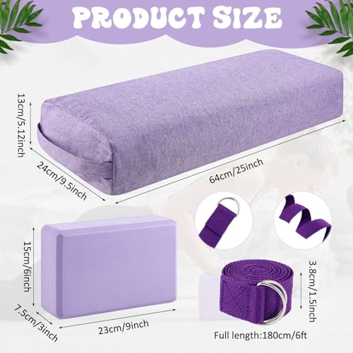 4 Pcs Yoga Bolster Pillows Blocks with Strap Set Comfortable Meditation Pillow with Carry Handle for Restorative Non Slip Reusable Yoga Blocks for Balance, Pilates, Washable Cover - color: Violet