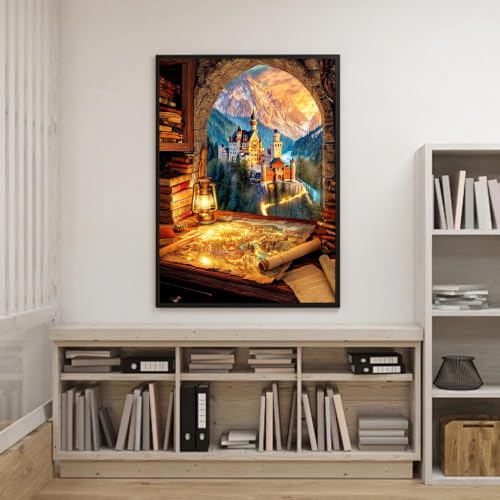 Mountain Castle Diamond Art Kits for Adults, Landscape Diamond Art 12X16 In | Easy 5D Diamond Art Kits, Round Dots Full Drill, DIY Diamond Painting Kit for Adult Beginners, Home Wall Decor Gifts - color: Country 13