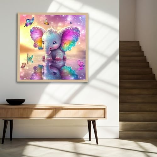 DIYDECORFUN Diamond Art Kits for Adults Beginners,5D Full Round Drill Elephant Butterfly Diamond Painting Kit,DIY Diamond Dot Gem Art for Home Decor Christmas Gift 12x12 Inch - color: QD87