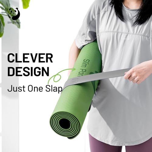 Slim Panda Yoga Mat Strap Slap Band, One Snap Keeps Mats Tightly Rolled, Heavy-Duty Clasp Fits Most Size Mats(24" L X 2" W) - color: Grey