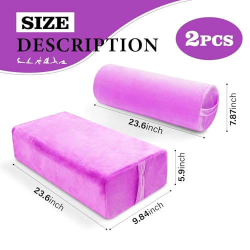 JZHLLA 2 PCS Yoga Bolster Pillow Set Washable Velvet Cover Meditation Bolster with High Density Foam and Carry Handle Rectangular and Cylinder Bolsters for Restorative Yoga