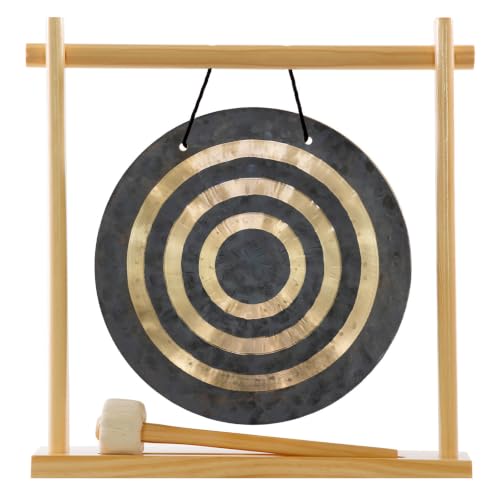 8" to 10" Gongs on My Little Pagoda Gong Stand - Includes Stand, Mallet, & Your Choice of Gong/Perfect Desktop Gong/Sound Healing & Meditation/Bronze Gong/Wooden Stand - size: 10" Solar Flare