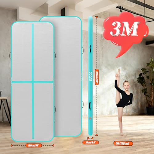 SUDOO Gymnastics Air Mat 10ft/13ft/16ft Inflatable Air Tumble Track Mat 4" Thick Tumbling Mat With Pump or No Pump for Training Tumble Yoga Cheerleading Parkour Beach Water Activities Home Use - color: Green, size: 10ft*3.3ft*4in (3*1*0.1m)