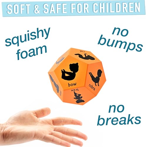 Yoga Dice for Kids, Large 12-Sided Soft Foam Exercise Dice - color: Orange