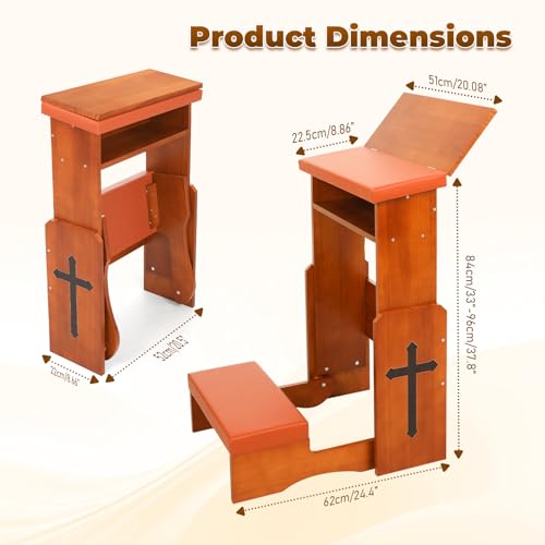 Prayer Kneeler Bench with Book Rest, Adjustable Height | Foldable design, thick padding, portable prayer stool, for home church meditation use
