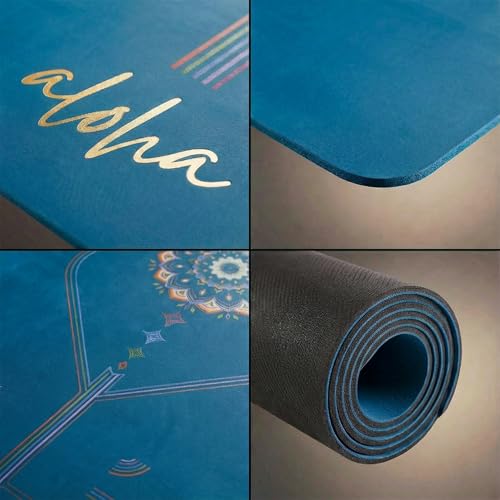 Aloha Bliss 요가 매트 - 182.9 x 68.6cm(72 x 27인치) - 미끄럼 방지 천연 고무 - 친환경 및 땀 방지 - 두꺼운 - 요가, 필라테스, 핫 요가 및 피트니스에 적합 - color: 레이크 블루