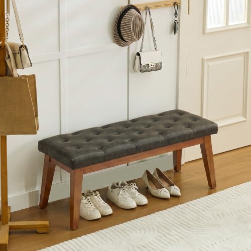 43.5" Padded Button Tufted Faux Leather End of Bed Bench, Charcoal Gray - color: Charcoal Gray-pu-tufted