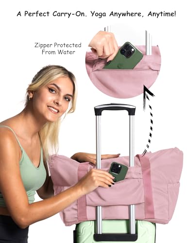 Yoga Mat Carrier: Extendable, Built-In Mat Straps & Laptop Pocket. Carry All Yoga Gym Work Accessories. Large Yoga Gym Tote Bag for Women & Men - color: Pink