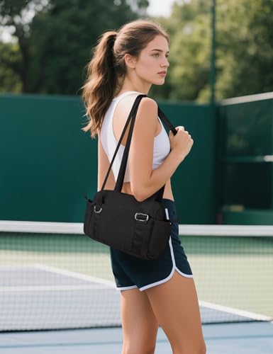 Mini Gym Bag for Women Puffy Bag, Small Gym Bag with Coin Wallet, Lightweight Gym Tote Bag for Fitness, Work, Travel, Daily Commute,Black - color: Black
