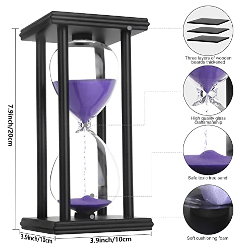 Hourglass Sand Timer,Black Wooden 30/45/60 Minute Sandglass Timer for Home,Desktop,Classroom Kitchen Restaurant Office Living Room Decor (60 Min, Purple Sand) - color: Purple, size: 60 min