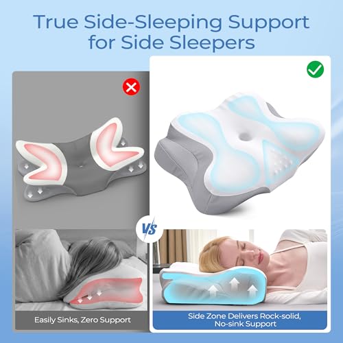 BDEUS Cervical Neck Pillow for Sleeping – Ergonomic Memory Foam Pillow with Massage Nodes for Neck Pain Relief, Side Sleeper & Back Support, CertiPUR-US Certified, White - color: White