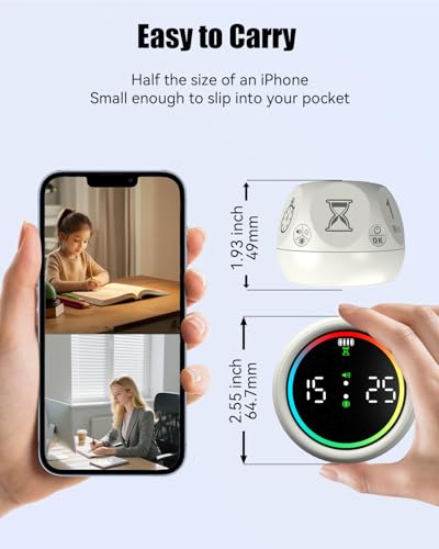 Pomodoro Timer Cube, Desk Timer for Productivity with 1, 5, 10 Min Preset Countdown, Stopwatch and Custom Countdown, for Kids, ADHD, Study, Work, Fitness, Cooking (White)