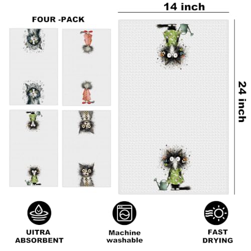 4 Pcs Funny Cat Kitchen Towels, Cute Cats Gifts Reusable Hand Towels-08 | Cat Dish Cloths for Drying Dishes, Cats Waffle Dish Towels for Kitchen Bathroom Decor, Cat Lover Gifts for Women Mom Grandma - color: Multi 1625