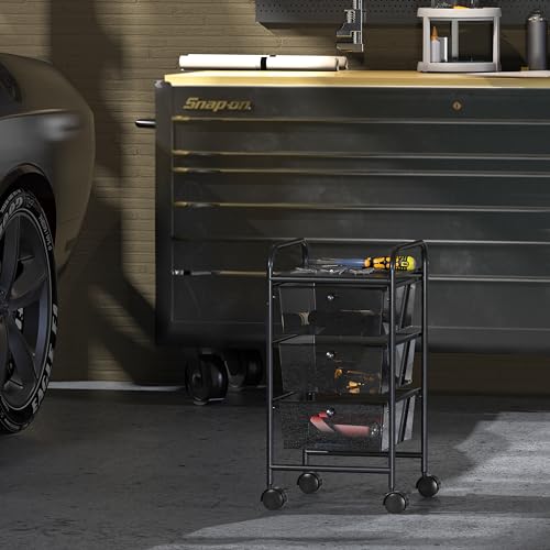 Simple Houseware 3 Drawers Rolling Utility Cart Art Craft Organizer, Black - color: Black, size: 3 Drawers