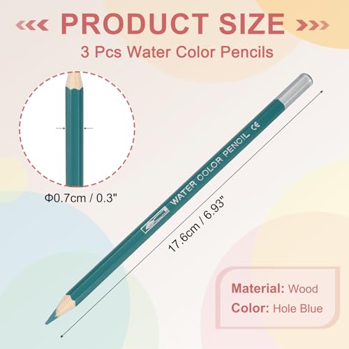 PATIKIL Watercolor Pencils, Hole Blue Color Pencil Set Sketch Coloring Drawing Colored Pencils Bulk Artist Drawing Supplies for Adult Coloring Book Blending, 3 Pcs - color: Hole Blue