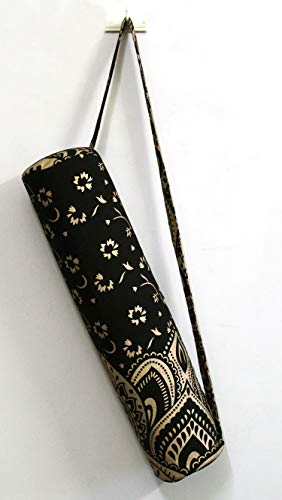 ICC Black Gold Mandala Full-Zip Exercise Yoga Mat Carry Bag Gym Beach Pilates Carrier Bags Hippie Mandala Indian Cotton Bag - style: Black Gold Flower Half
