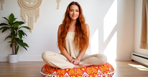 Large Round seat Floor Cushion Chair Ottoman Cover Pouf Pillow Meditation Floor Cushions for Adults Seating pouffe Ottoman Throw Covers Craft Room Furniture for Sitting Cover 22 Inches (Orange) - color: Orange