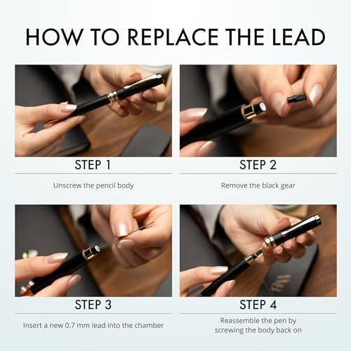 Wordsworth & Black Bamboo Mechanical Pencil, 0.7mm Graphite Lead Gold Finish | Wooden Presentation Gift Box, Instructions Booklet, Brown Wood, Writing, Drafting & Sketching for Architects & Engineers - color: Brown Wood