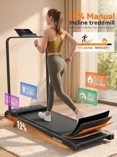 ANCHEER Walking Pad with Handle Bar, 12% Incline, Foldable Treadmill - color: BBlackk