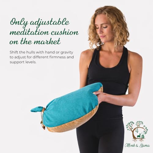 MONK & LLAMA Meditation Cushion Floor Cushion for Yoga & Sitting – Zafu Pillow for Proper Posture & Spinal Alignment, Comfortable Buckwheat Support with Washable Cover for Meditation, Home & Office - color: Teal