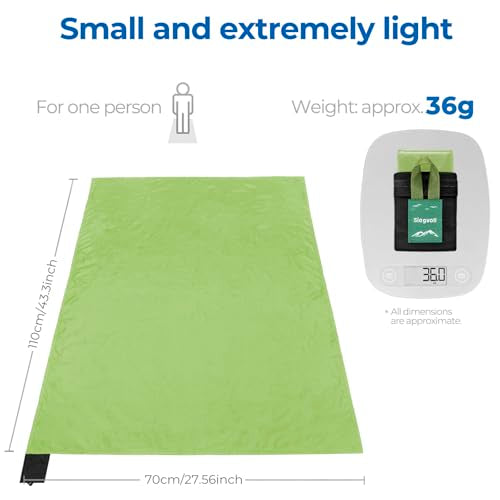 Pocket Picnic Blanket, Small Picnic Blanket 43x27" 1.27oz Green 1 Person - color: Green (Black Pack), size: 43x27″