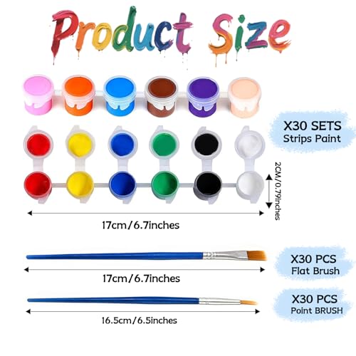 420 PCS Mini Acrylic Paint Set,30 Pack Washable Paint Strips for Kids & Adults - Includes 60 Brushes, 12 Colors kids Paint Kits for Easter Eggs, Birthday, Classroom Party,school supplies - size: 30 Pack