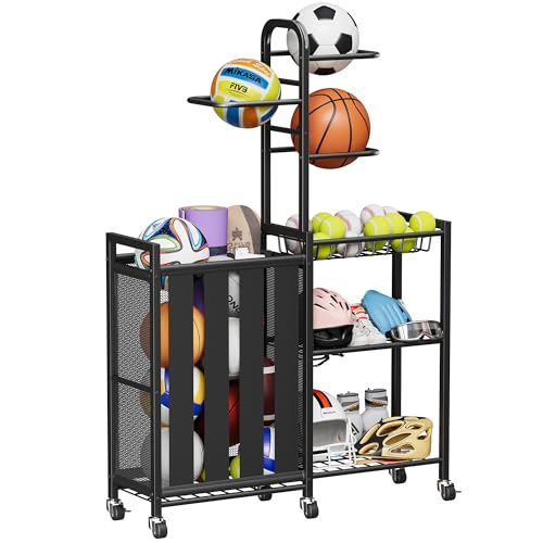 Homeiju Ball Storage Garage Sports Equipment Organizer, Metal, Black