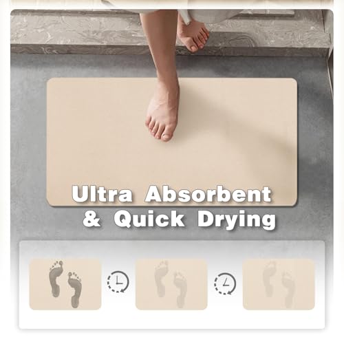 TYUU Thin Bath Mat, Bathroom Rugs Non Slip Washable, 20x48 Beige | Quick Dry Bath Rug Fits Under Door. Non-Slip Rubber Backing. Absorbent Faux Suede Bathroom Floor Mats. Bath, Shower & Sink. - color: Beige, size: 1'8" X 4' (Rectangular)
