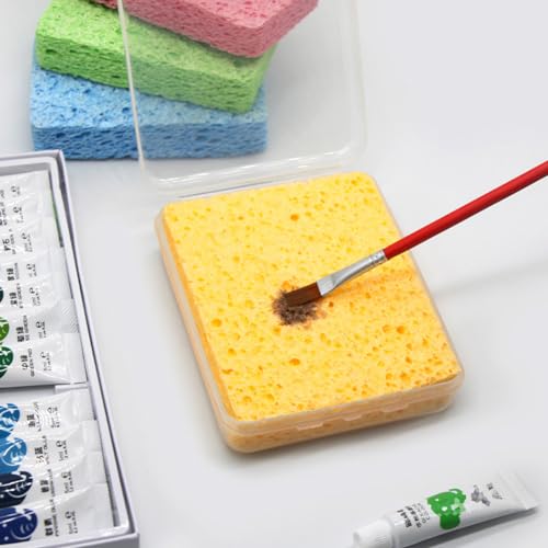 3Pcs Watercolor Painting Water Absorbing Sponge with Plastic Storage Case Rectangle Watercolor Sponges Cleaning Sponge Art Painting Supplies, Random Color