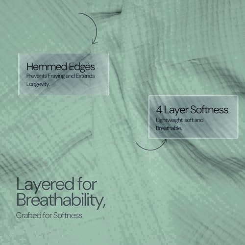 Salt Earth 100% Cotton Gauze 80"X90" Queen 4 Layered Blanket- Jadeite | Premium Muslin Blanket for Couch,Bed,Living,Summer Lightweight, All Seasons Blankets & Throws, Boho,Travel & Skin Friendly - color: Jadeite, size: 80"X90" Queen
