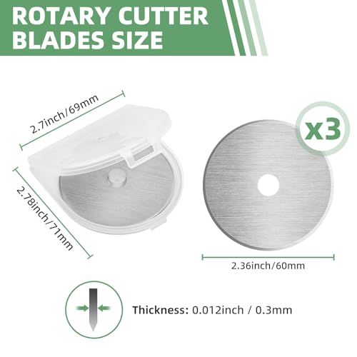 60mm Rotary Cutter Blades Replacement for Fiskars Paper Cutter, 3 Pieces | Replacement Blades Idea for Sewing, Arts And Crafts Cutting, Quilting Rotary Blades