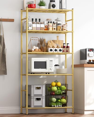 Sakugi Storage Shelves - 5 Tier Shelf Organizer, Heavy Duty Garage Shelving Unit with Leveling Feet, Stable Metal Shelves Organizer for Pantry, Kitchen and Closet, 33.0" W x 12.6" D x 72.0" H, Gold - color: Gold, size: 33.0W×12.6D×72.0H(5T)