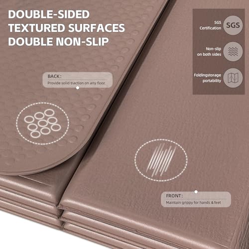 LVME Foldable Yoga Mat, Extra Thick 10mm, 76"x26"Extra Long - color: Mocha Mousse