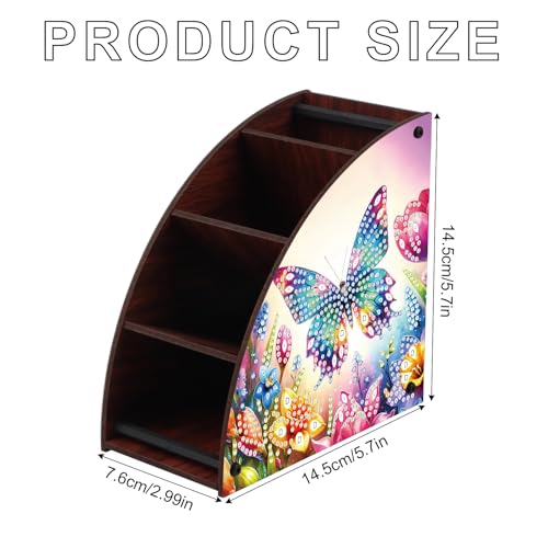 DIY Diamond Painting Storage Box with 4 Compartments, Butterfly-Themed Diamond Art Curved Wooden Organizer for Remote Controllers, Office Supplies, Makeup Brush, Media Accessories - color: Butterfly & Flower