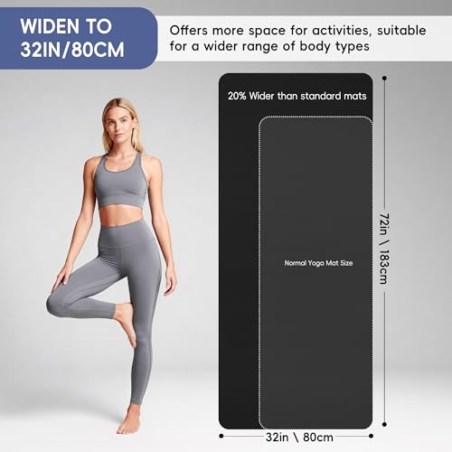 Extra Wide Yoga Mat 72" x 32", 6mm Non Slip TPE Exercise Mat with Carrying Strap, Large Workout Mat for Yoga, Pilates, Stretching, HIIT & Home Gym - color: black